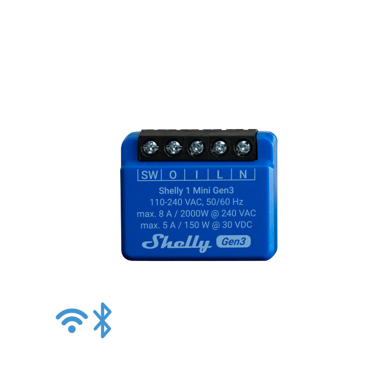 Shelly · Unterputz · "1 Mini Gen. 3" · Relais · max 8A · 1 Kanal · WLAN · BT - 222757 - 1