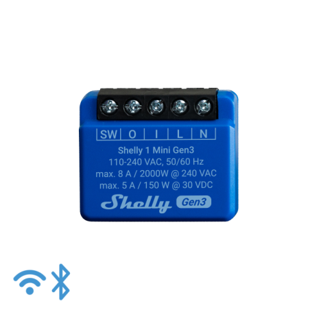Shelly · Flush-mounted · "Plus 1 Mini Gen. 3" · Relay · max 8A · 1 channel · WLAN · BT - 222757 - 1