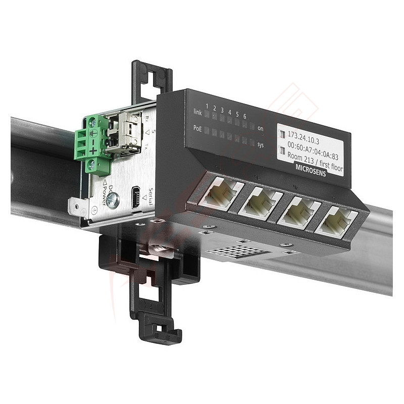 Microsens Gigabit Ethernet ruggedized Micro-Switch, Hutschiene, horizontal, PoE+, 5xRJ45, 1xSFP, MS440209PMXH-48G6+ MICROSENS - 