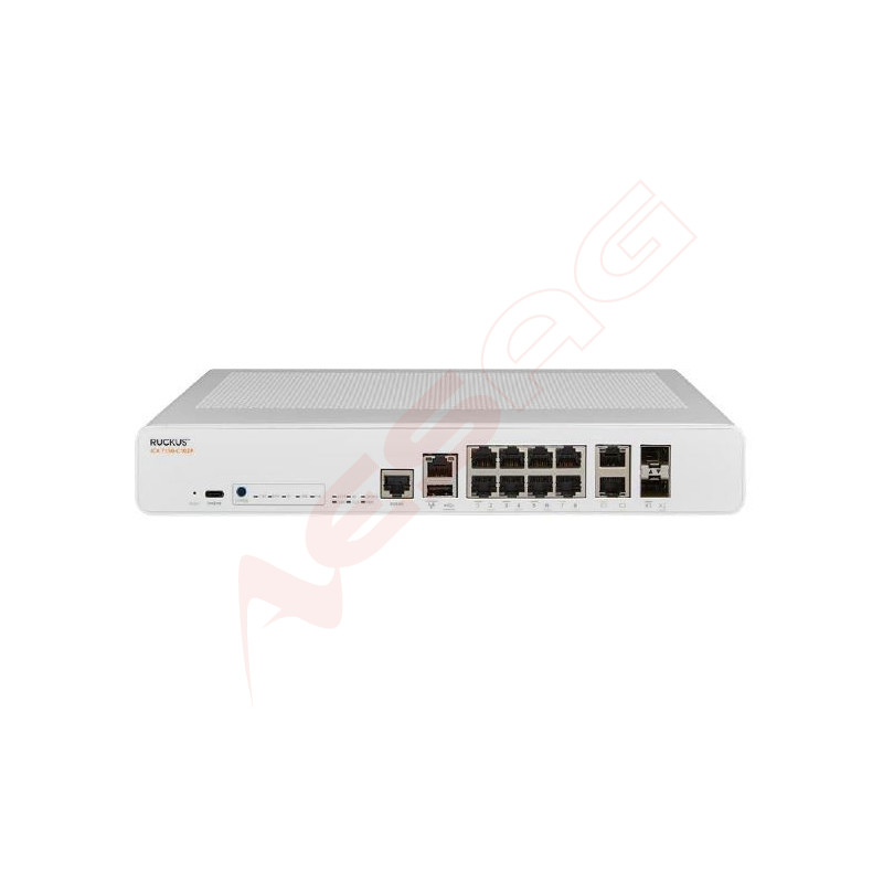 CommScope RUCKUS Networks ICX 7150 Compact Switch, 2x 100/1000/2.5/5/10G PoH ports, 2x 100/1000/2.5G PoH ports, 6x 100/1000/2.5G