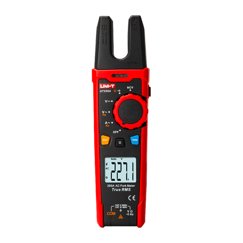 Fork clamp meter - LCD display up to 6000 counts - AC current measurement up to 200A - DC and AC voltage measurement up to 10