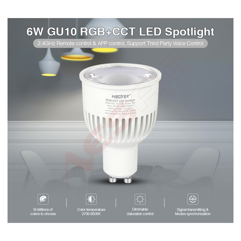 Synergy 21 LED Retrofit GU10 6W RGB-WW (RGB-CCT) Spot *Milight/Miboxer* Synergy 21 LED - Artmar Electronic & Security AG 