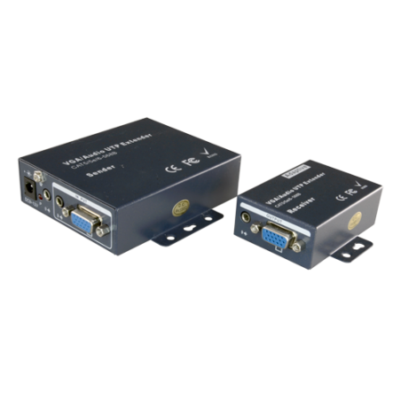 Active VGA extender - Transmitter and receiver - Range 100 m - Via Cat UTP cable 5/5e/6 - Up to 1920x1440 - Power supply DC