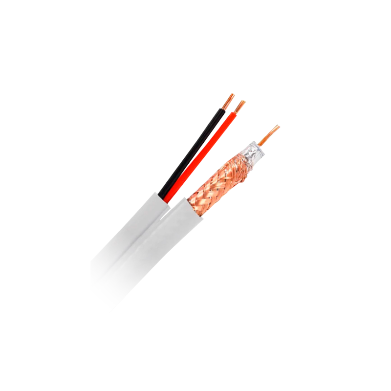 Kombiniertes Kabel - Mini RG59 + SIAMES Netzteil - Rolle von 100 Metern - Gehäuse, Farbe weiß - Außendurchmesser 6.0 mm - Gering