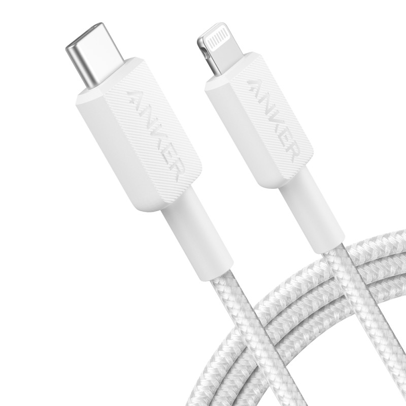 Anker - Kabel USB2.0  - Schnelles Aufladen - USB-C zu Lightning - Nylon geflechtenes Kabel - Länge 1.8m | Farbe weiß - ANK-322-U