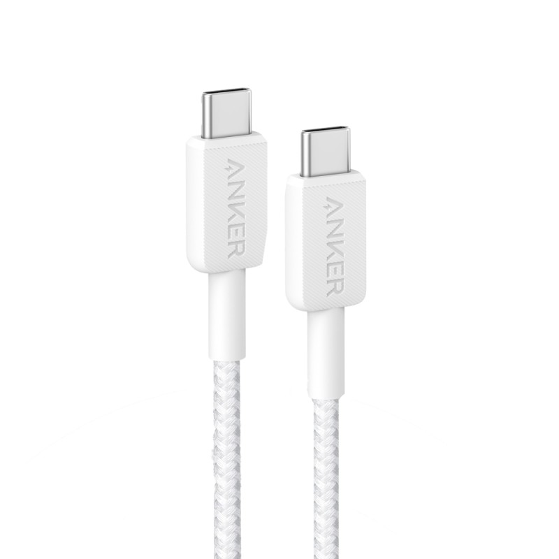 Anker - Kabel USB2.0  - Schnelles Aufladen 100W - USB-C auf USB-C - Nylon geflechtenes Kabel - Länge 0.9m | Farbe weiß - ANK-322