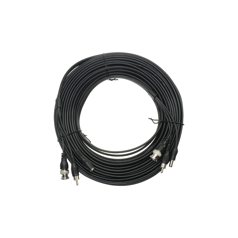 Kombiniertes Kabel RG59 + Audio + DC - Mini RG59 mit BNC-Anschluss - Audiokabel über RCA - Stromkabel via JACK - Länge 20 m - Ge