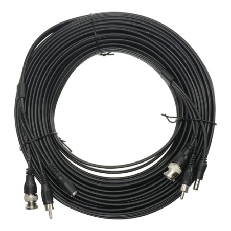 Kombiniertes Kabel RG59 + Audio + DC - Mini RG59 mit BNC-Anschluss - Audiokabel über RCA - Stromkabel via JACK - Länge 20 m - Ge