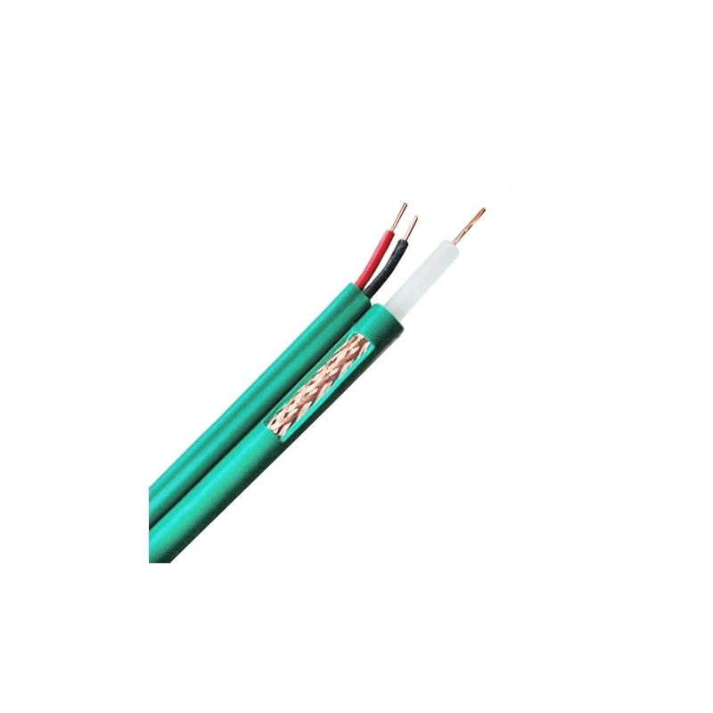 Coaxial cable KX6 - Video and power supply - 100 meter roll - Green color - Parallel separated cables - Low loss -
