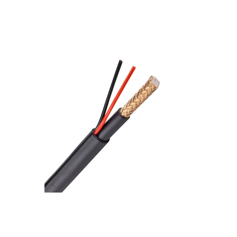 Combined cable - RG59 + power supply - 300 meter roll - Black housing - LSZH outer cover - Low loss
