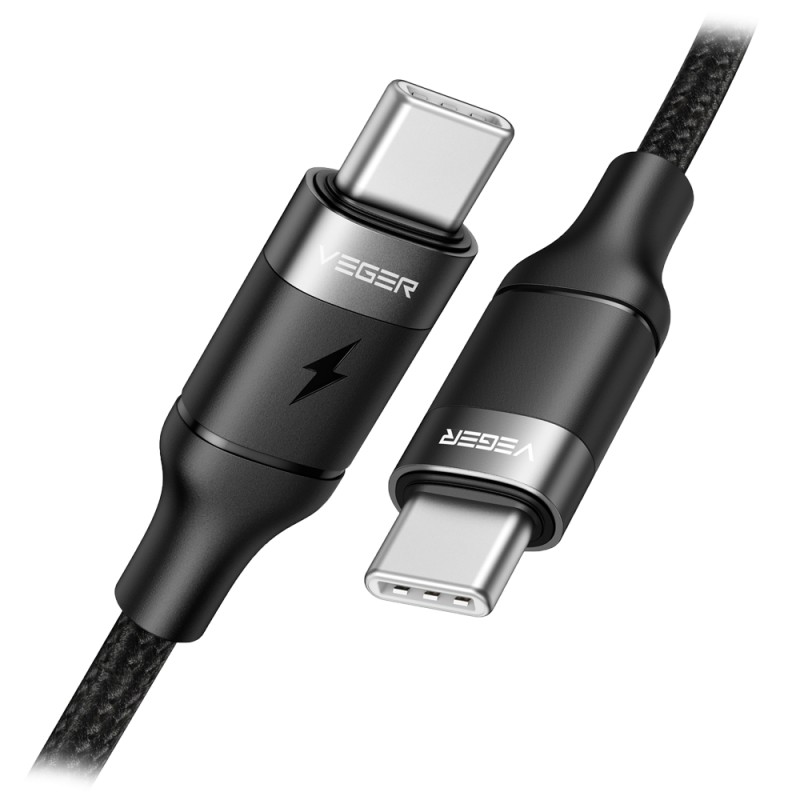 Veger - Kabel USB2.0 für Laptops - Schnelles Aufladen PD100W - USB-C auf USB-C - Metallmantel, geflochtenes Nylon  - Länge 1.5m 