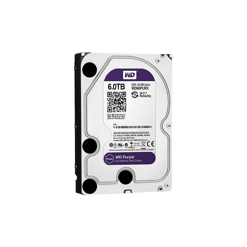 Western Digital Hard Drive - Capacity 6 TB - SATA Interface 6 GB/s - Model WD60PURX - Specially for Video Recorders - Loose or