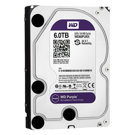 Western Digital Hard Drive - Capacity 6 TB - SATA Interface 6 GB/s - Model WD60PURX - Specially for Video Recorders - Loose or