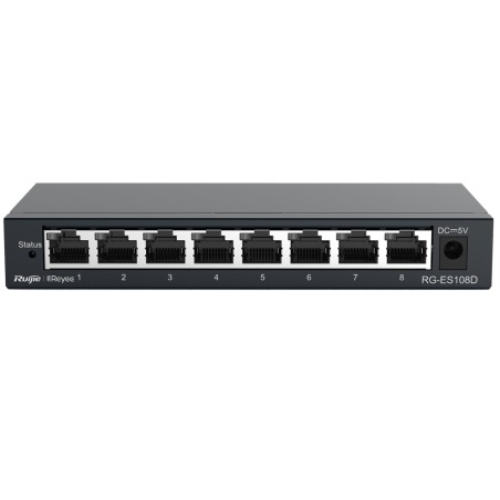 Reyee Switch Desktop - Metallgehäuse - 8 Ports RJ45 - Geschwindigkeit 10/100 Mbps - Plug and Play - Energiesparende Technolog