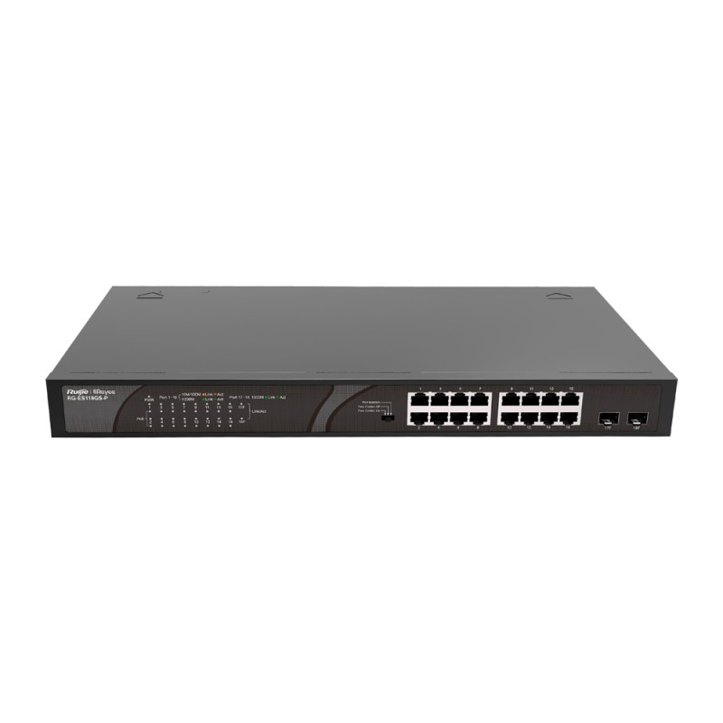 Reyee PoE Desktop Switch - 16 RJ45 ports + 2 Uplink SFP - 16 Gigabit ports + 2 Gigabit ports - 16 PoE+ ports