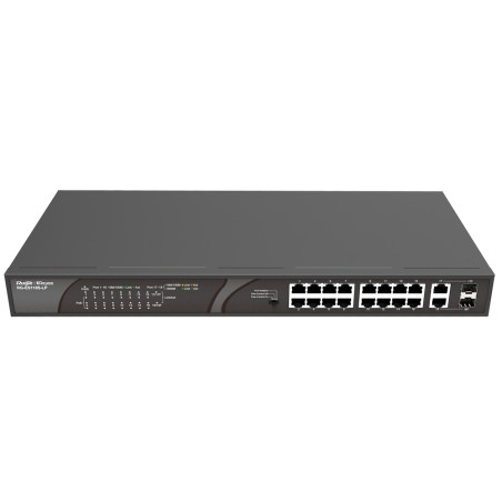 Reyee PoE Desktop Switch - Metal Housing - 16 RJ45 10/100 Mbps Ports + 2 Gigabit Uplink - 16 PoE+ Ports 802.3af/at