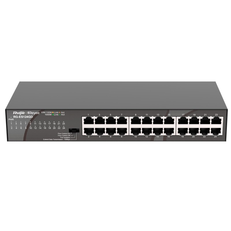 Reyee Switch Desktop - Metal Housing - Rack-mountable - 24 Ports RJ45 - Speed 10/100/1000 Mbps - Plug and Play - Energy