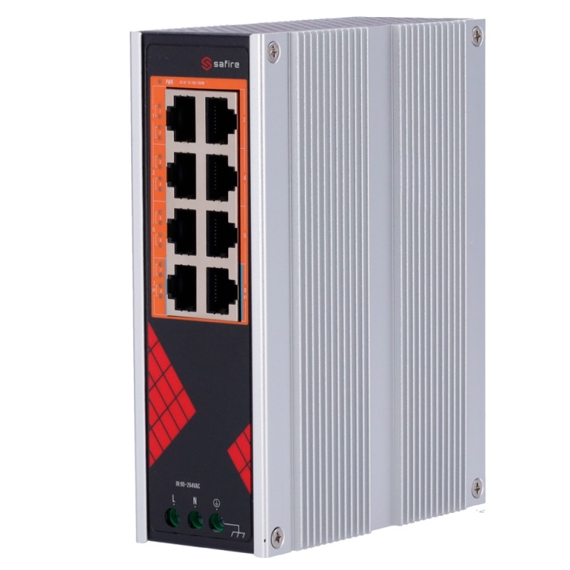 Safire Switch Industrial AC Power Supply 90~264V - 8 Gigabit Ports 10/100/1000Mbps - 6 PoE+ Ports 30W + 2 Hi-PoE Ports
