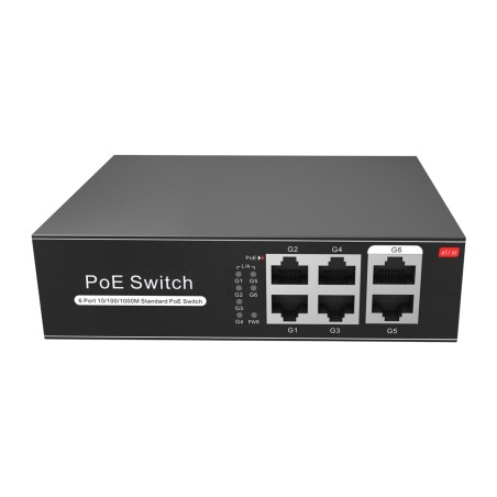 Switch PoE - 4 PoE + Ports 2 Uplink RJ45 - Geschwindigkeit bis zu 1000 Mbps auf allen Ports - Insgesamt bis zu 60W für alle P