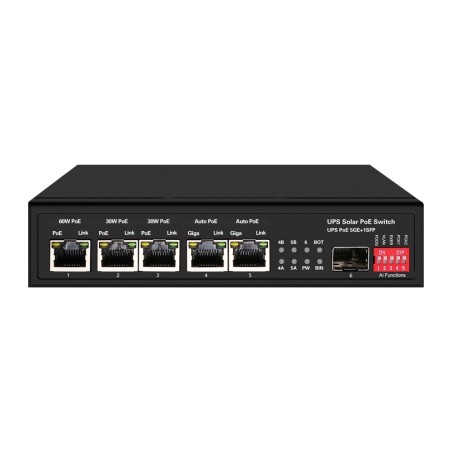 Switch PoE - 5 PoE-Ports + 1 SFP - Portgeschwindigkeit 10/100/1000 Mbps - 1xHi-PoE (60W) + 2xPoE+ (30W) + 2x24/48V (25W) - Bi