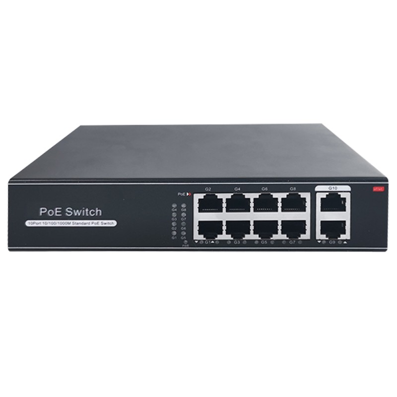 Switch PoE - 8 RJ45 ports + 2 RJ45 uplink - Port speed 10/100/1000 Mbps - 8 PoE ports 802.3af/at up to 30W per - SW1008POE-G-