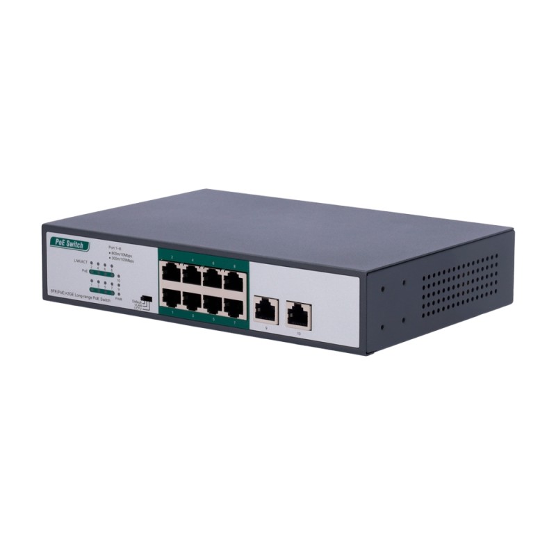 Switch PoE - 8 PoE ports FE + 2 GE - Speed 8 x10/100Mbps + 2 x10/100/1000Mbps - 8 PoE+ ports for up to 8