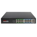 Switch PoE - 16 Anschlüsse RJ45 + 2 RJ45 Uplink - 16x 10/100Mbps + 2x 10/100/1000Mbps  - 16 PoE-Anschlüsse 802.3af/at bis 30W