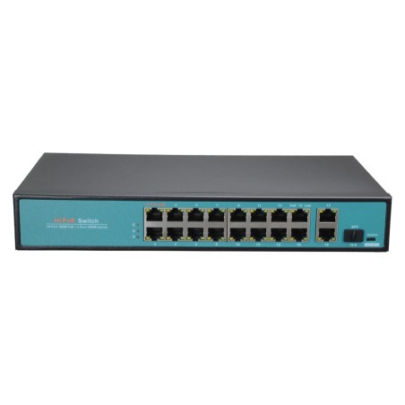 Switch PoE - 16 PoE-Ports + 2 Uplink GIGA + 1 SFP - Portgeschwindigkeit 10/100 Mbps - 65W Port 1 / 30W Port 2-16 / Max. 300W 