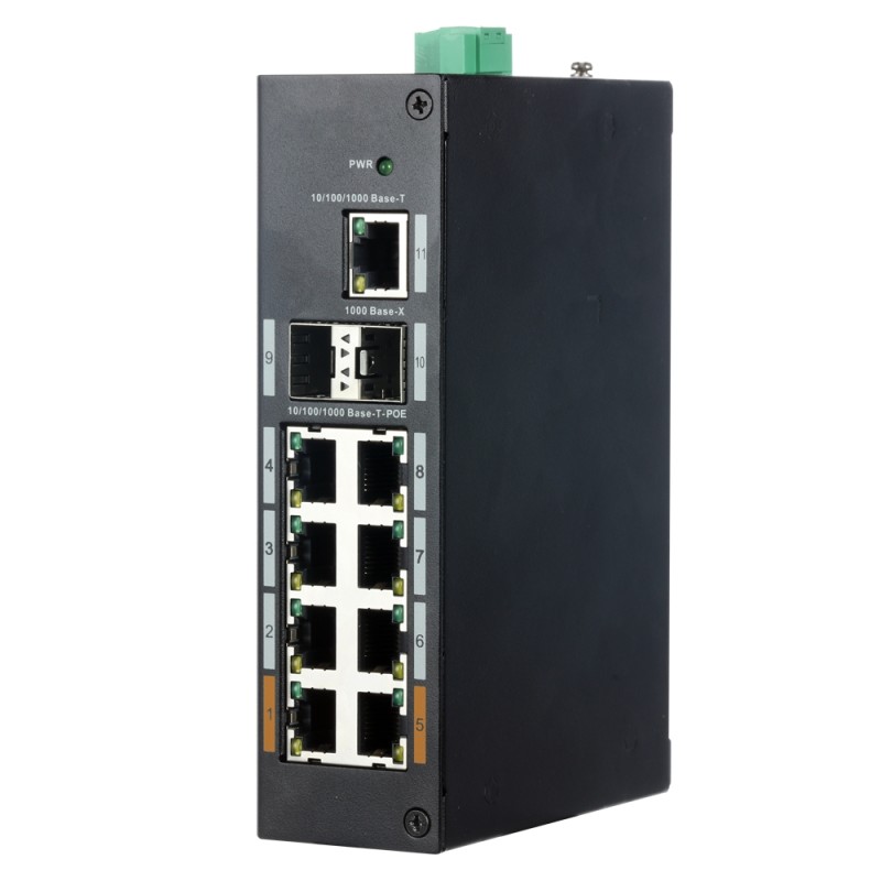 Industrieschalter X-Security - 8 Anschlüsse RJ45 + 2 SFP-Anschlüsse + 1 Anschluss RJ45 - Geschwindigkeit 10/100/1000 Mbps - 2