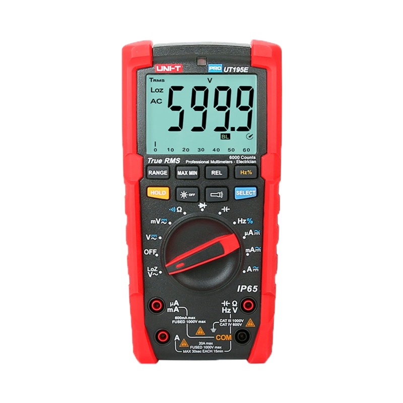 True RMS Industrial Digital Multimeter - IP65 and drop resistance up to 2 m - DC and AC measurement up to 1000V / 20A - Integ