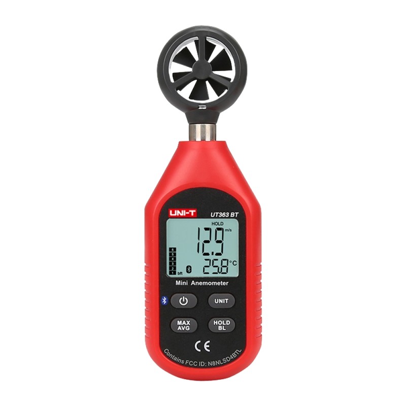 Handheld anemometer - High precision wind speed sensor - Temperature sensor - Maximum, minimum and average values - Connectio