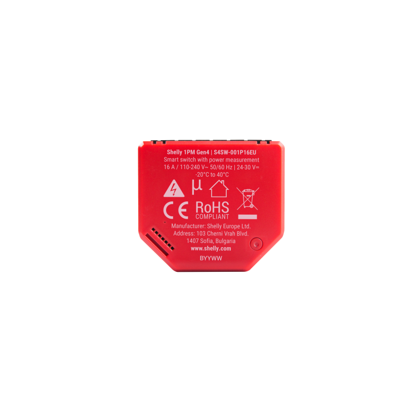 Shelly · Flush-mounted · "1PM Gen4" · Relay · max 16A · 1 channel · Measuring function · WLAN · Matter · Zigbee · Bluetooth -
