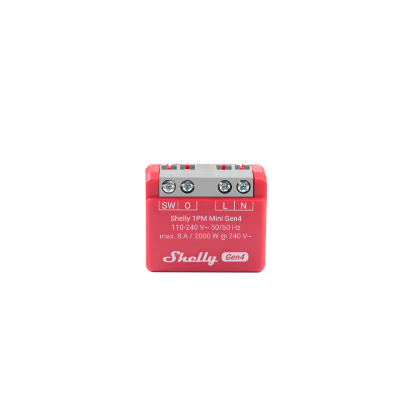 Shelly · Flush-mounted · "1PM Mini Gen4" · Relay · max 8A · 1 channel · Measuring function · WLAN · Matter · Zigbee · Bluetoo