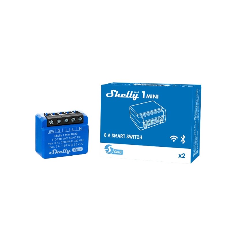 Shelly · Unterputz · "1 Mini Gen. 3" · Relais · max 8A · 1 Kanal · WLAN · BT - 222757 - 8
