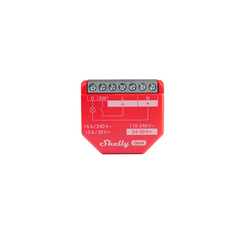 Shelly · Flush-mounted · "1PM Gen4" · Relay · max 16A · 1 channel · Measuring function · WLAN · Matter · Zigbee · Bluetooth -