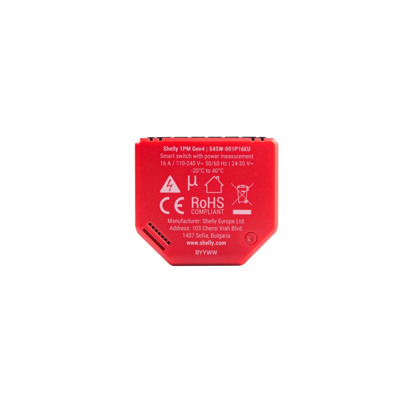Shelly · Flush-mounted · "1PM Gen4" · Relay · max 16A · 1 channel · Measuring function · WLAN · Matter · Zigbee · Bluetooth -