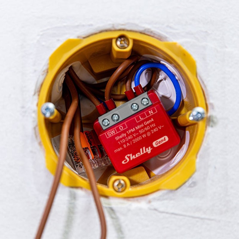 Shelly · Unterputz · "1PM Mini Gen4" · Relais · max 8A · 1 Kanal · Messfunktion · WLAN · Matter · Zigbee · Bluetooth - 243174