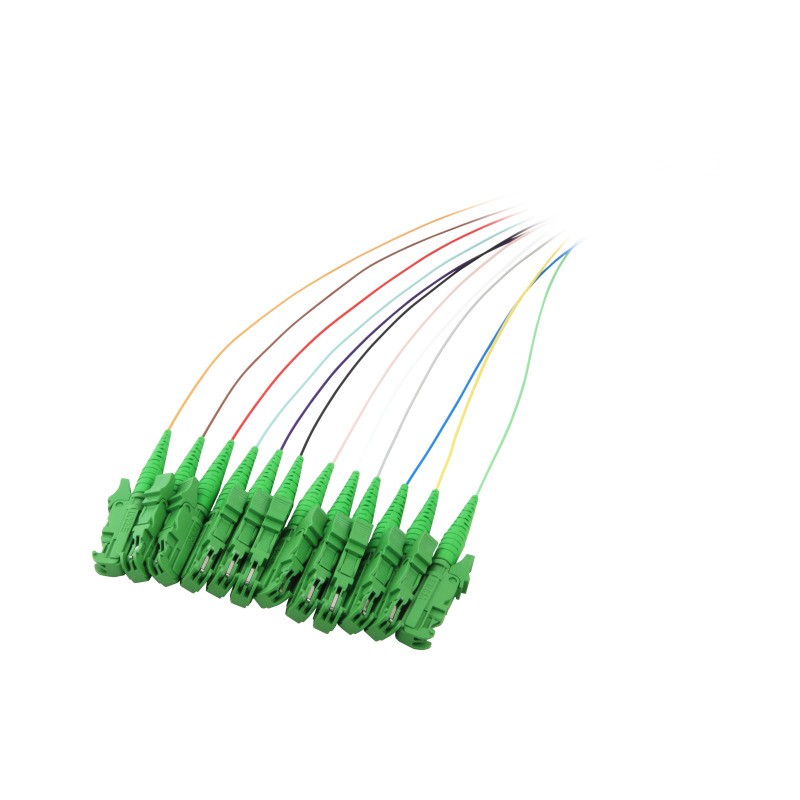LWL-Pigtail-E2000(APC 8Grad), 9/125u, 2mtr.Monomode, 12-Pack Farbig, - 127344 - 1