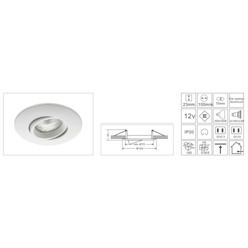 Synergy 21 LED Retrofit GU10 / GX5, 3 ceiling installation kit D03-silver - 124619 - 2