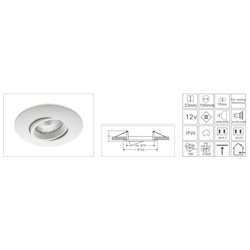 Synergy 21 LED Retrofit GU10 / GX5, 3 ceiling installation kit D04-white - 124628 - 2