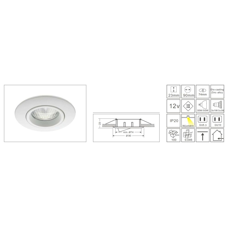 Synergy 21 LED Retrofit GU10 / GX5, 3 ceiling installation kit D09-silver - 124637 - 1