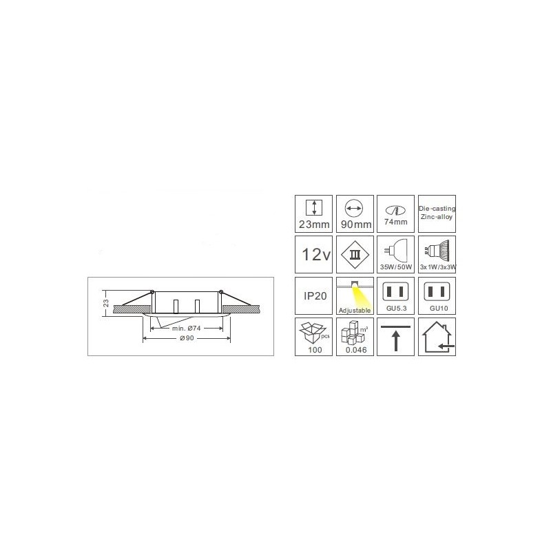 Synergy 21 LED Retrofit GU10 / GX5, 3 ceiling installation kit D09-silver - 124637 - 2