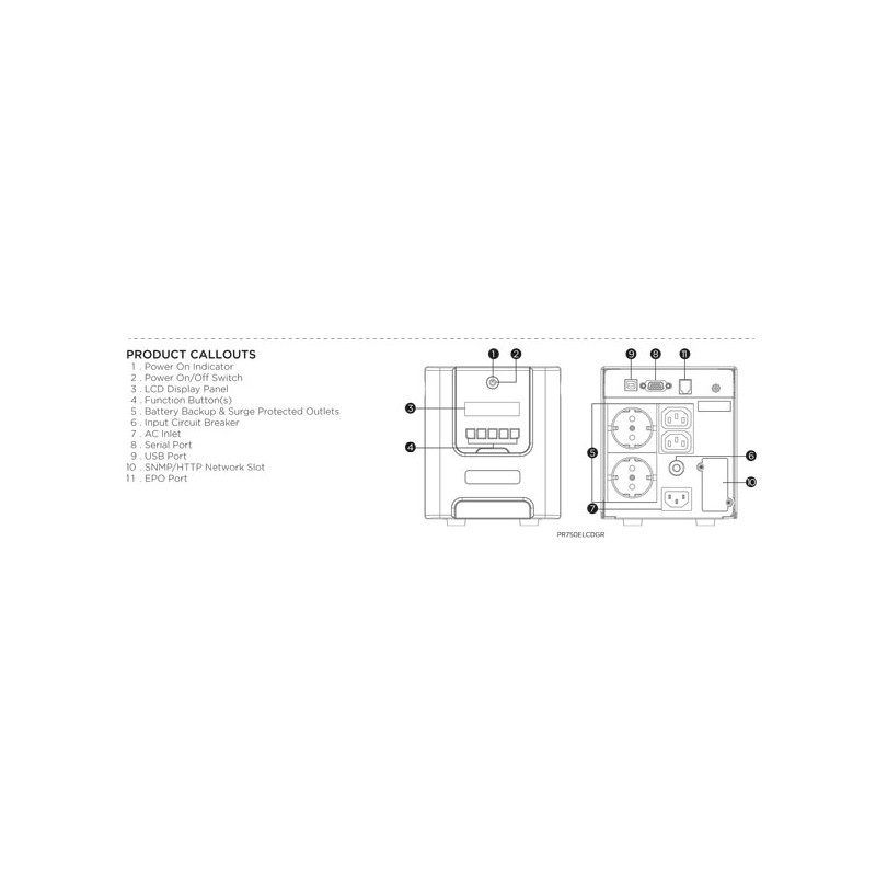 CyberPower USV, PR Tower-Serie, 750VA/675W, Line-Interactive, reiner Sinus, LCD, USB/RS232, - 192453 - 3