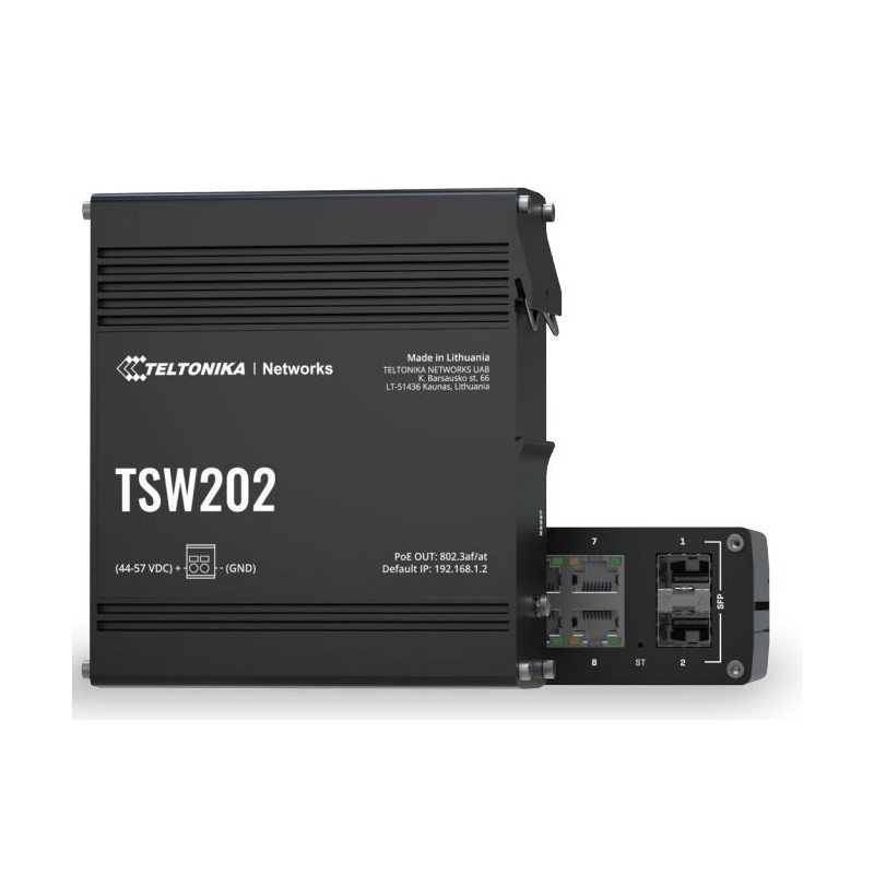 Teltonika · Switch · TSW202 · 8 Port Gigabit Industrial managed PoE+ Switch, 2 SFP - 222117 - 1