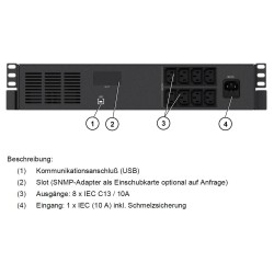 Effekta Line-Interaktive-USV,1000VA,19"/2HE, 25min bei cos phi 0,7, USB, Serie OFFICE - 213627 - 1