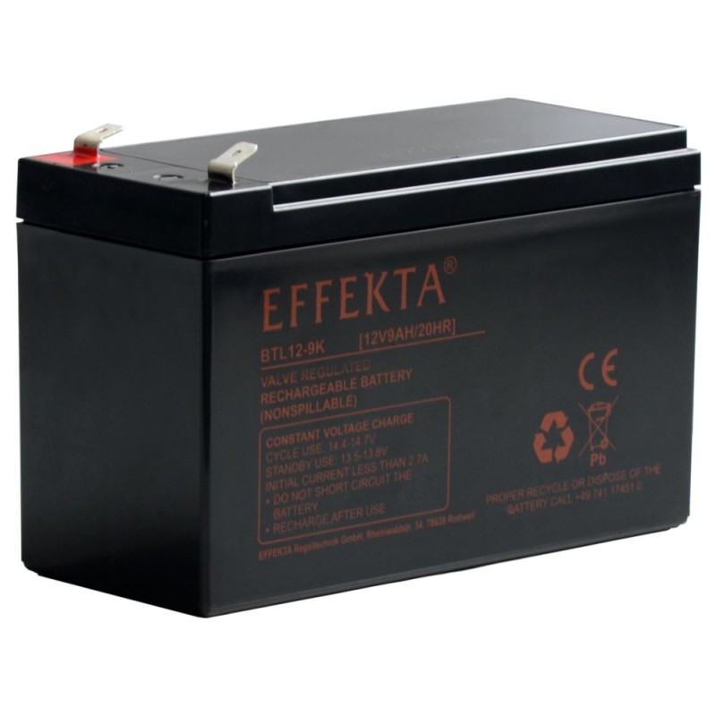Effekta zbh. Akku 12V/9Ah, 10-Jahre Lebenserwartung, Steckanschluss 6,35mm - 217235 - 1