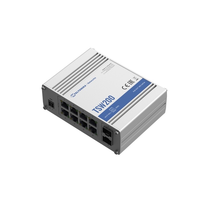 Teltonika · Switch · TSW200 · 8 Port Gigabit Industrial unmanaged PoE+ Switch, 2 SFP - 232049 - 1
