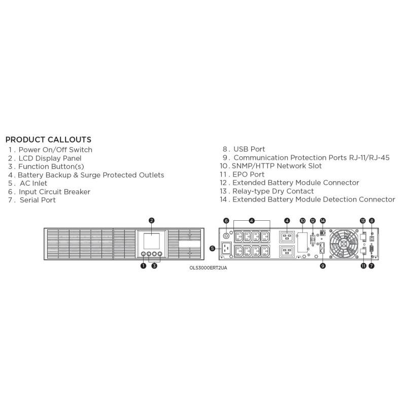 CyberPower UPS, OLS Tower/19" series, 3000VA/2700W, 2U, on-line, LCD, USB/RS232, - 231945 - 4