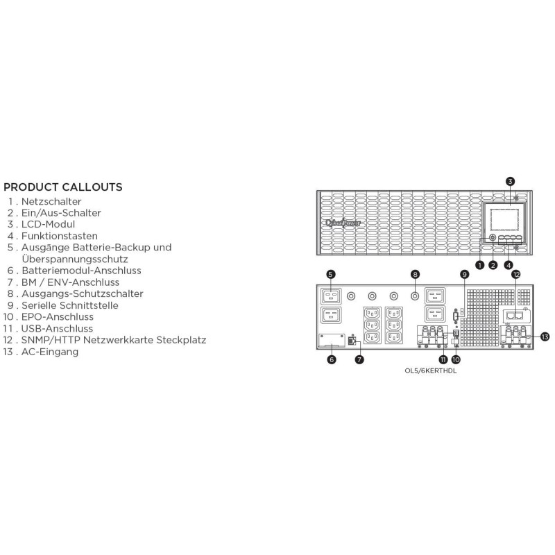 CyberPower UPS, OL Tower/19" series, 6000VA/6000W, 3U, on-line, LCD, USB/RS232, ext. Runtime incl. RMCARD205, 1-phase - 232613 -