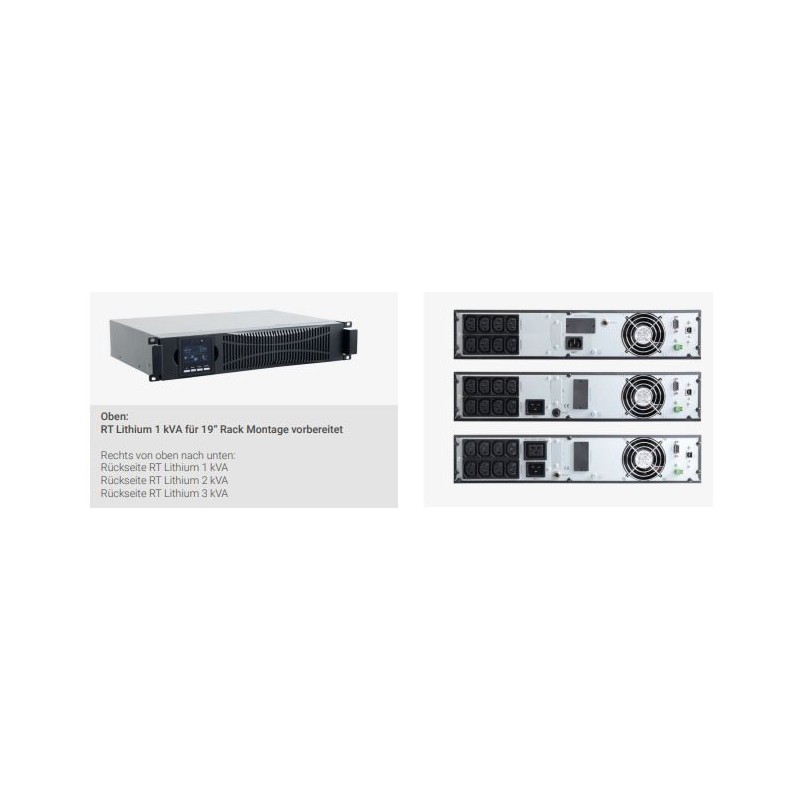 Effekta USV Serie RT LithiumRack-Tower, Online Dauerwandler, Sinus-Ausgang, RS232 + USB, schwarzRT Lithium 2000 2000VA 2000WATT 